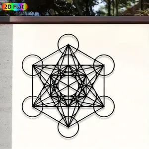 1pc Metatron's Cube Metal Wall Art, Intricate Metatron's Cube Statue Mural, Ideal Gift for New Year, Christmas, Sacred Geometry Enthusiasts,   Perfect for Living Room Wall & Garden Fence, Unique Spiritual Home Decor