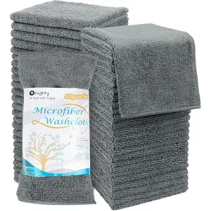 Washcloths Bulk Towel Sets 50 Pack, Highly Absorbent and Soft Microfiber Fingertip Towels, Multi-Purpose Wash Cloths For Bathroom,Hotel,Gym,SPA, 12x12 Inch, Grey