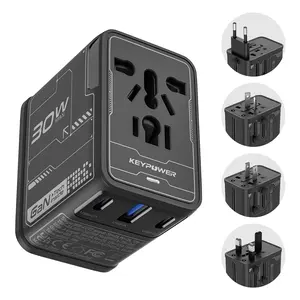 Universal Travel Adapter | Dual USB-C + USB-A 30W GaN Fast Charger | Worldwide International Plug Converter for EU, UK, US, AU | 2026 Travel Essential