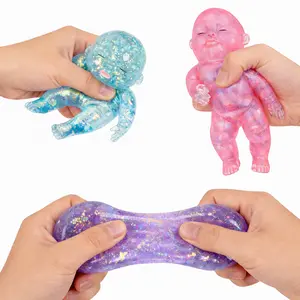 Jumbo Baby Squishy Sparkly Squishies for Stretching & Squeezing, Non-Toxic Sensory Fidget Toy for Stress Relief, Pink/Purple/Blue,Stress Relief Sensory Fidget Toys forKids & Adults