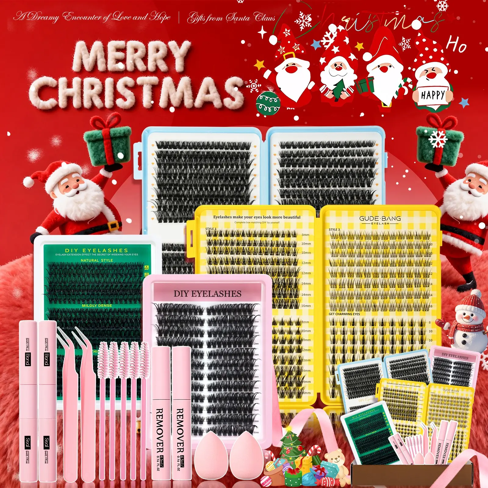 Mixed Length Individual False Eyelashes Kit, Eyelash Falsies, DIY Eyelash Extensions, Natural-Looking Eyelash Extensions with Accessories, Self-Grafting Curling Lashes for Women, Makeup Products, Christmas gifts, festival gifts