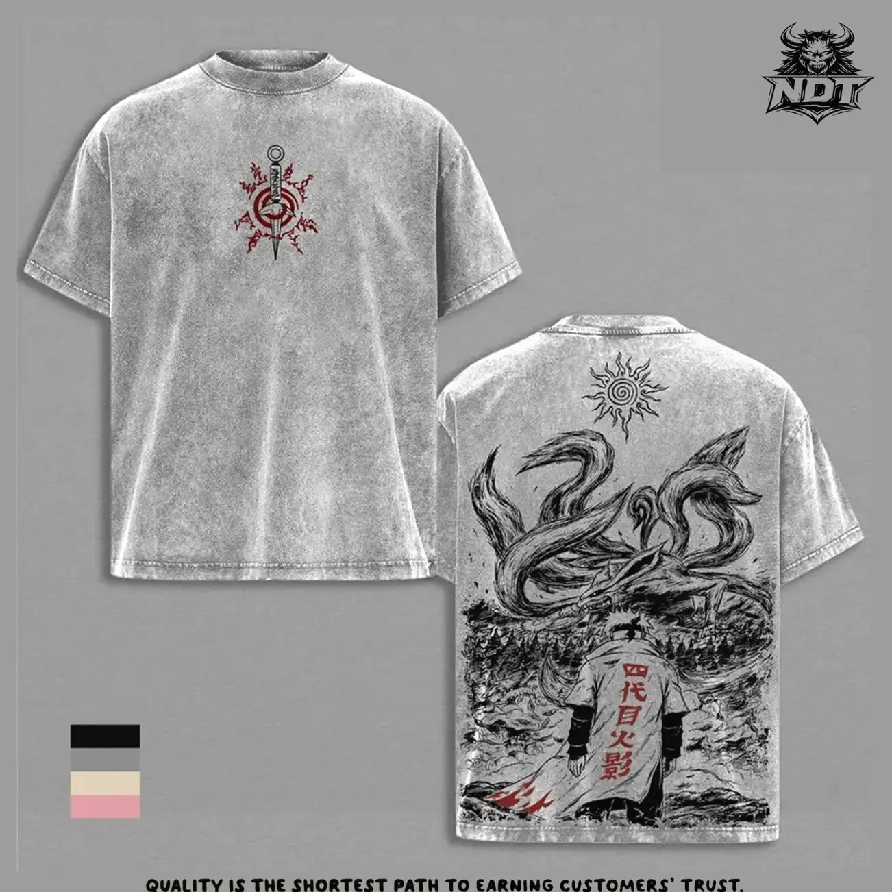Minato Namikaze - NRT Anime Graphic Tee Vintage Washed Shirt Unisex Streetwear Fourth Hokage Anime Shirt Kurama Nine Tails Tee Naruto Anime Clothing Gift for Anime Lovers Fans 2Q4