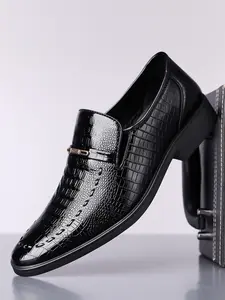 Men's Classic Business Leather Shoes with Metal Buckle Decoration, Closed Slip-On Formal Office Dress Shoes, Casual Fashion Work Party Wear, Rubber, Business Style Shoes