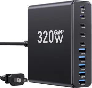 320W USB C Charger Block, 10-Port USB C  Station GaN III PD 65W PC Laptop Fast Charger Adapter for MacBook Pro/Air, , iPad, ,  Galaxy Black