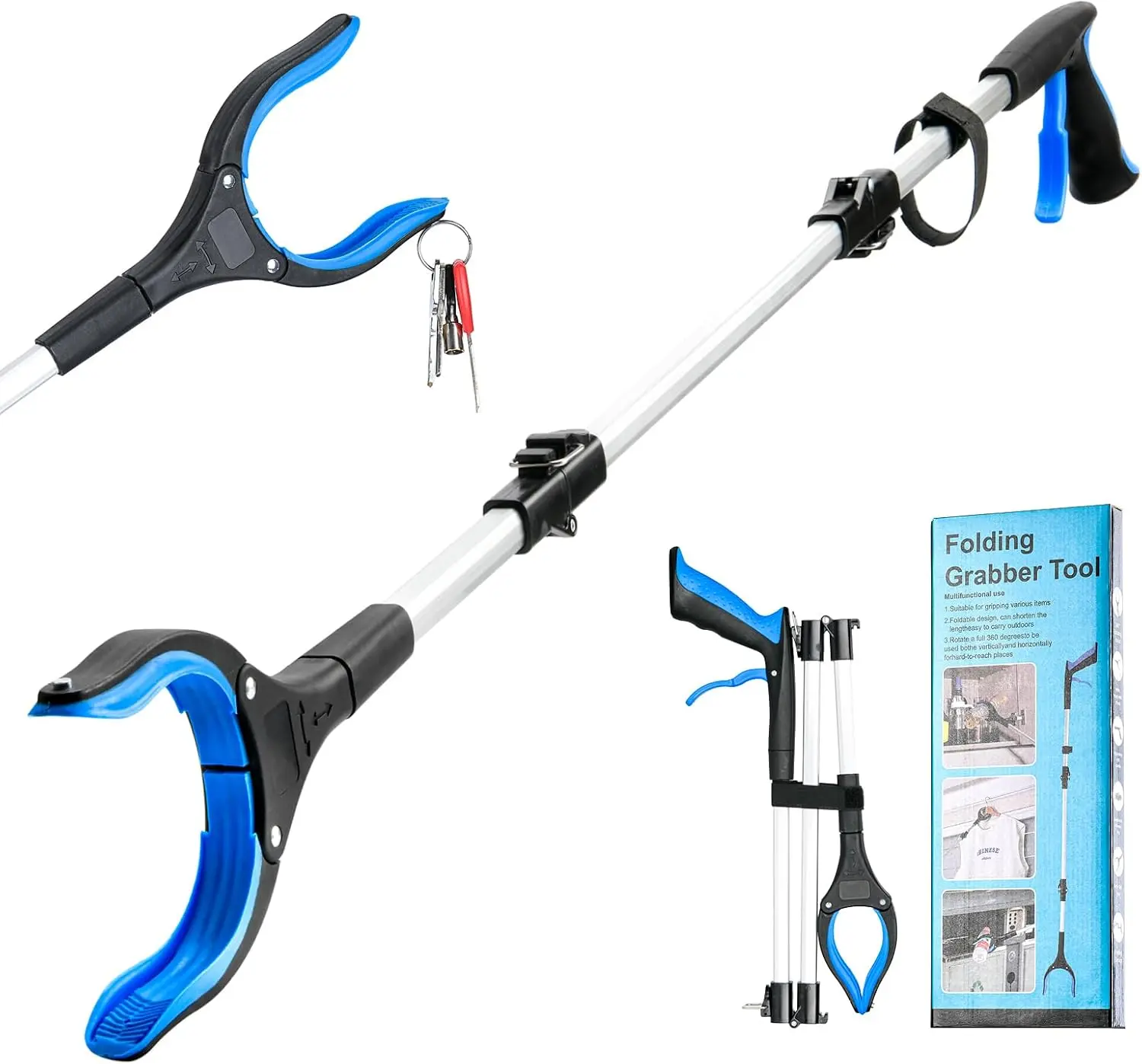 43 Inch Grabber Reacher Tool, Grabbers for Seniors Heavy Duty, Trash Picker Upper Grabber, Collapsible and Easy to Store, Wide Jaw, Grips Items Easily and Securely