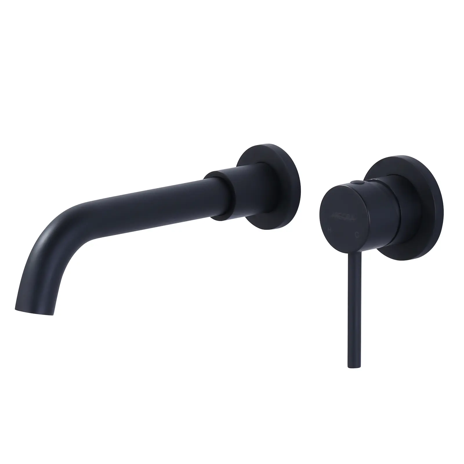 WOWOW Modern Industrial Matte Black Wall-Mounted Bathroom Faucet - Single-Handle, 360° Rotating Long Spout, Drip-Free Ceramic Water Bubbler, Hot and Cold Mixing Valve, Solid Brass Copper Rough-In Kit, Easy Installation Tap