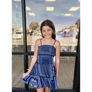 Navy Bandana Smocked Dress
