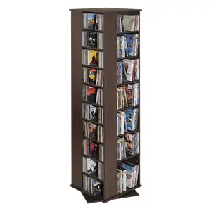 【Summervibes】VEVOR Media Storage Cabinet, CD Rack Tower, 34 Compartments Rotating Media Tower Rack for CDs, DVDs, Books and Game Discs, DVD Stand for Living Room, Home Office and Recording Room, Brown