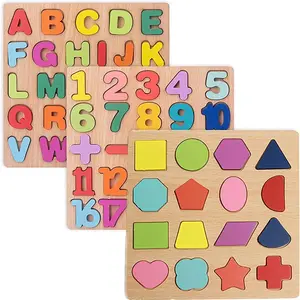 X-JP26 Wooden Puzzles for Toddlers, 3pack Alphabet Shape Puzzles for Kids 3 Wooden Montessori Toddler Wooden Alphabet Number Shape for Kids 3 Years Old Boys & Girls