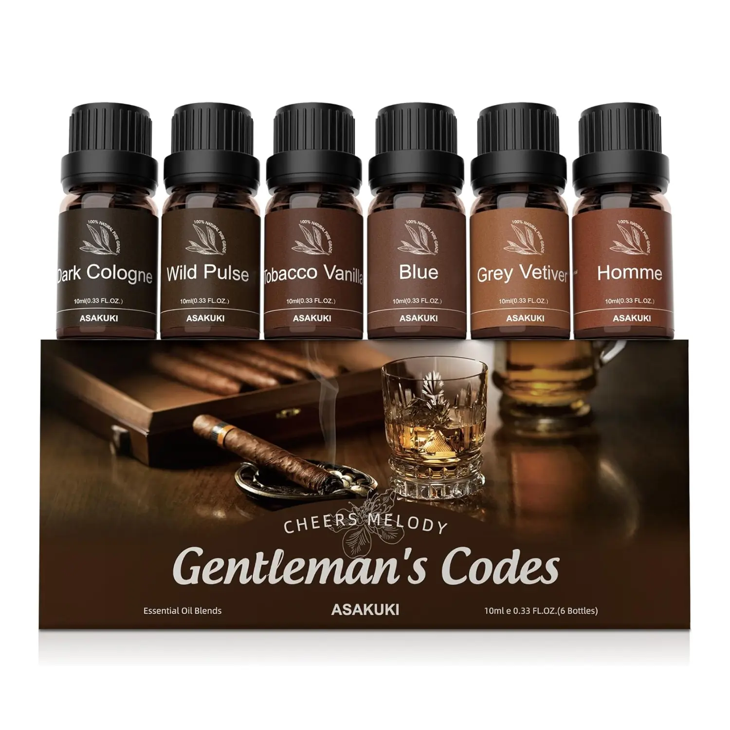 ASAKUKI Essential Oils Set – 6×10ml Cologne-Inspired Unisex Fragrance Oils for Diffusers &Home – Elegant, Clean, woody, and Confident Scents Loved by Women and Men, Sandalwood Musk Amber Scented Perfume Oil, house smell good products, Anniversary Gift