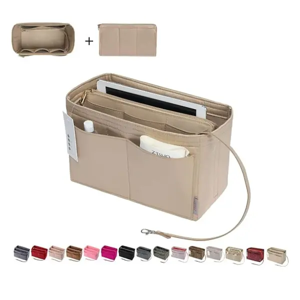 Purse Organizer Insert, Felt Bag Organizer with Metal Zipper, Handbag & Tote Shaper, For Speedy Neverfull Tote, 7 Sizes