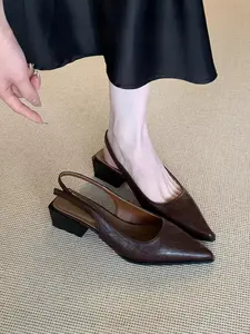 Women's Pointed Toe Slingback Block Heels, Vintage Distressed Leather Comfortable Chunky Heel Pumps, Elegant Retro Dark Brown Closed Toe Shoes for Women, Versatile for Office Daily Wedding Party, Daily Wear Footwear