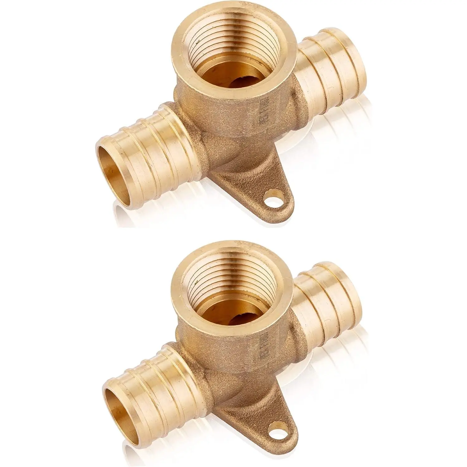 2-Pack  Brass Crimp Fittings - 3/4" Pex x 3/4" Pex x 1/2" Female NPT Drop-Ear Tee (Pack of 2),(PEX1807173-2PCS)