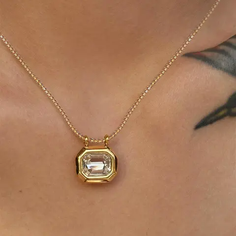 Women's Artificial Zircon Decor Geometric Pendant Necklace, Decorative Necklace, Cubic Zirconia Pendant, Rhinestone Decorated Necklace, Sparkling CZ Necklace, Chic Jewelry As Gift for Girlfriend