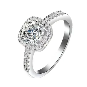 #S7 Loysun Classic Square Sugar Cushion Halo Ring 1/2ct D Color VVS1 Moissanite 925 Sterling Silver Perfect Promise Ring Gift for Valentine's Day Mother's Day Birthday Anniversary Christmas for Girlfriend Wife Mom