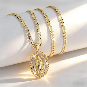 Oval Medallion Guadalupe Medal Necklace - Sparkling CZ Pendant Accessory, Unisex Exquisite Jewelry Gift for Anniversary, Mother’s Day