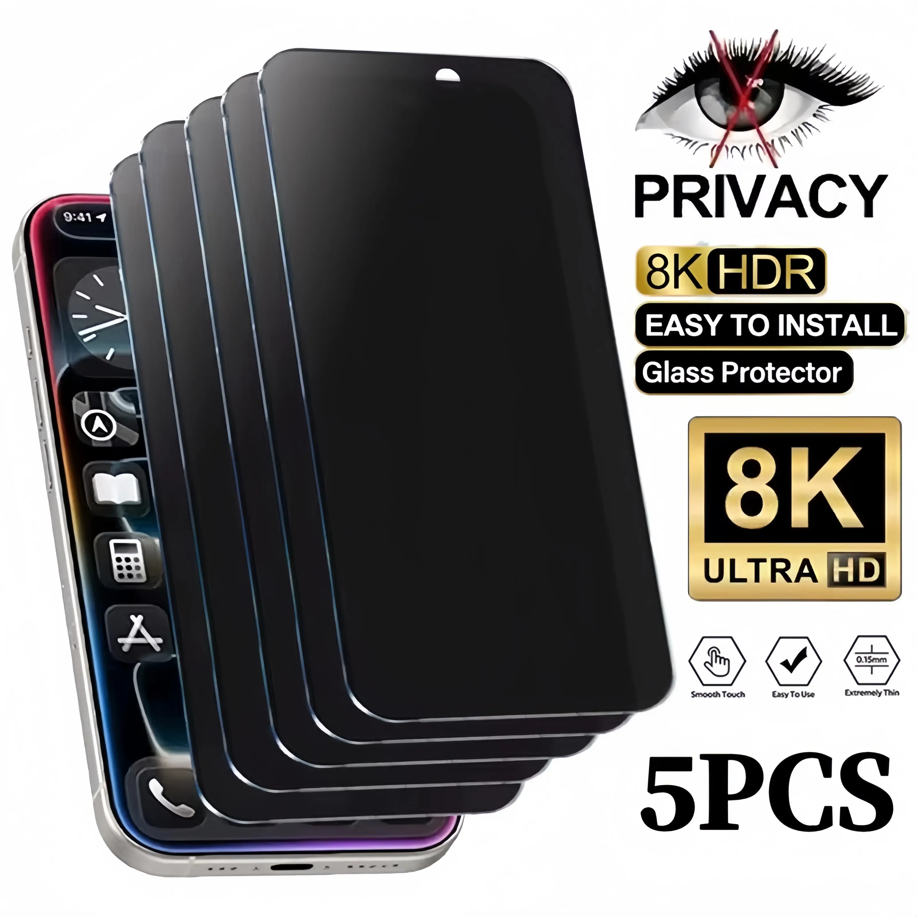 5Pcs Multi-Model Tempered Glass Privacy Screen Protector for iPhone 13 14 15 16 16E Plus 16 Plus 17 Air Pro Max, 9H Hardness, Full Coverage, Anti-Spy, Bubble-Free, Scratch Resistant, Case Friendly, Easy Installation sohochic