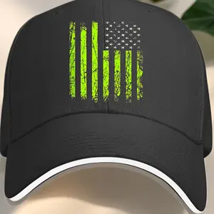 Neon Green Distressed American Flag Baseball cap with sandwich-style brim Patriotic Trucker Cap Custom Made Hat