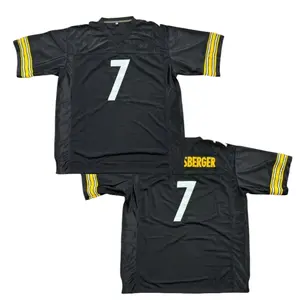 Ben Roethlisberger #7 Vintage Embroidered Football Jersey Retro Sports Style Oversized Fit TikTok Trend Black Yellow Stripes american Wire mesh material Gym Workout Tops Gym Outfits