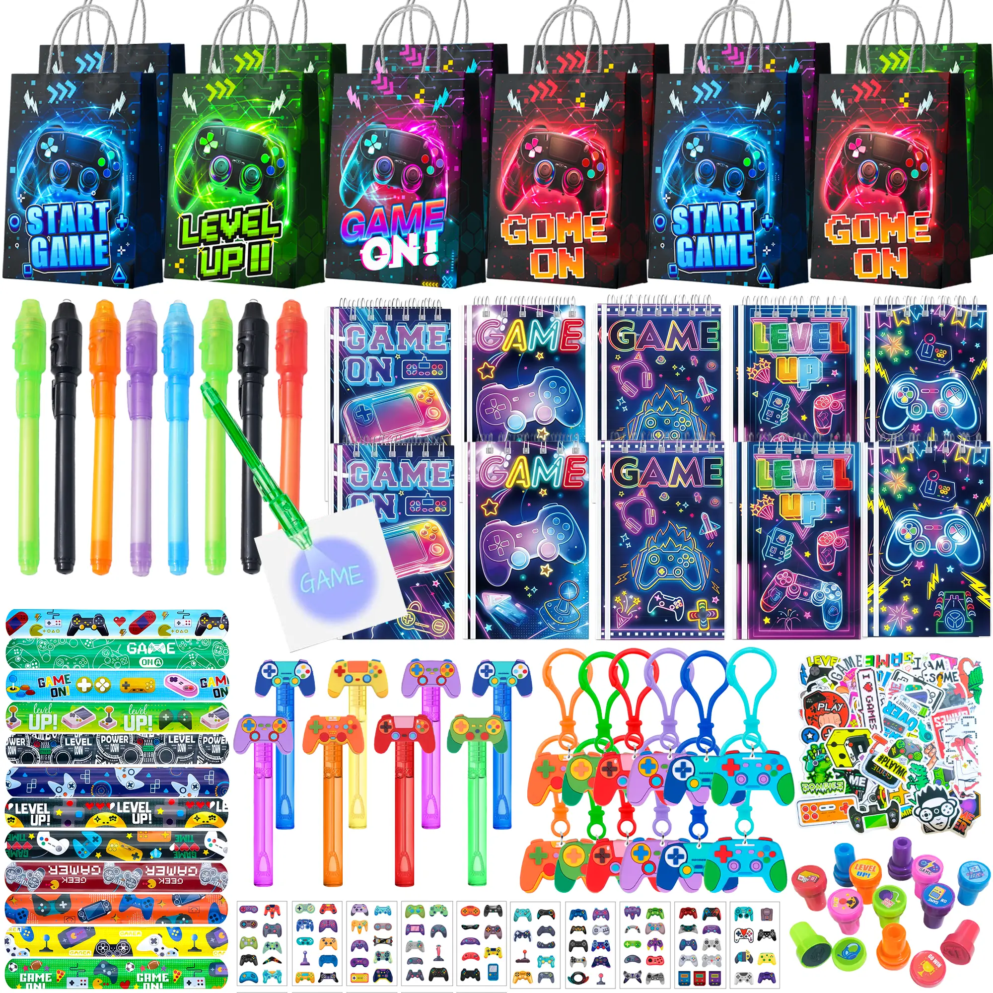 Video Game Party Favors, 146pcs Gamer Party Favors Set Includes Gamer Goodie Bags Slap Bracelets Bubble Wand etc Gaming Theme Birthday Party Favors for Gamer Party Supplies