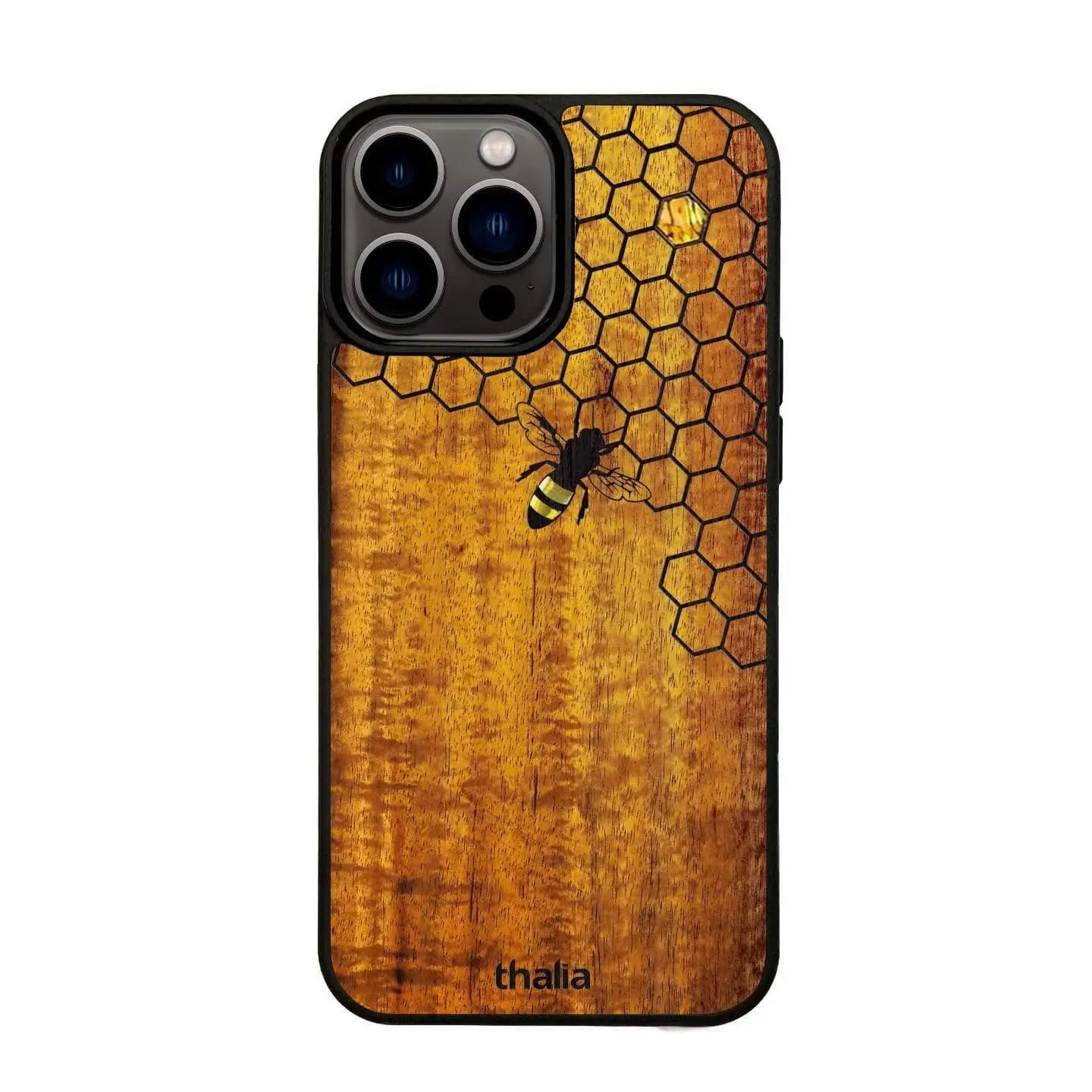 Thalia Hawaiian Koa Wood Case for iPhone 15 | Bee w/Honeycomb