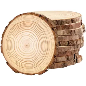 Natural Wood Slices for Centerpieces 10 Pcs 5.1-5.5 inch Unfinished Wood Rounds with Bark Wooden Circles for Crafts, Tree Slices for DIY Arts Rustic Wedding Decorations Christmas Ornament