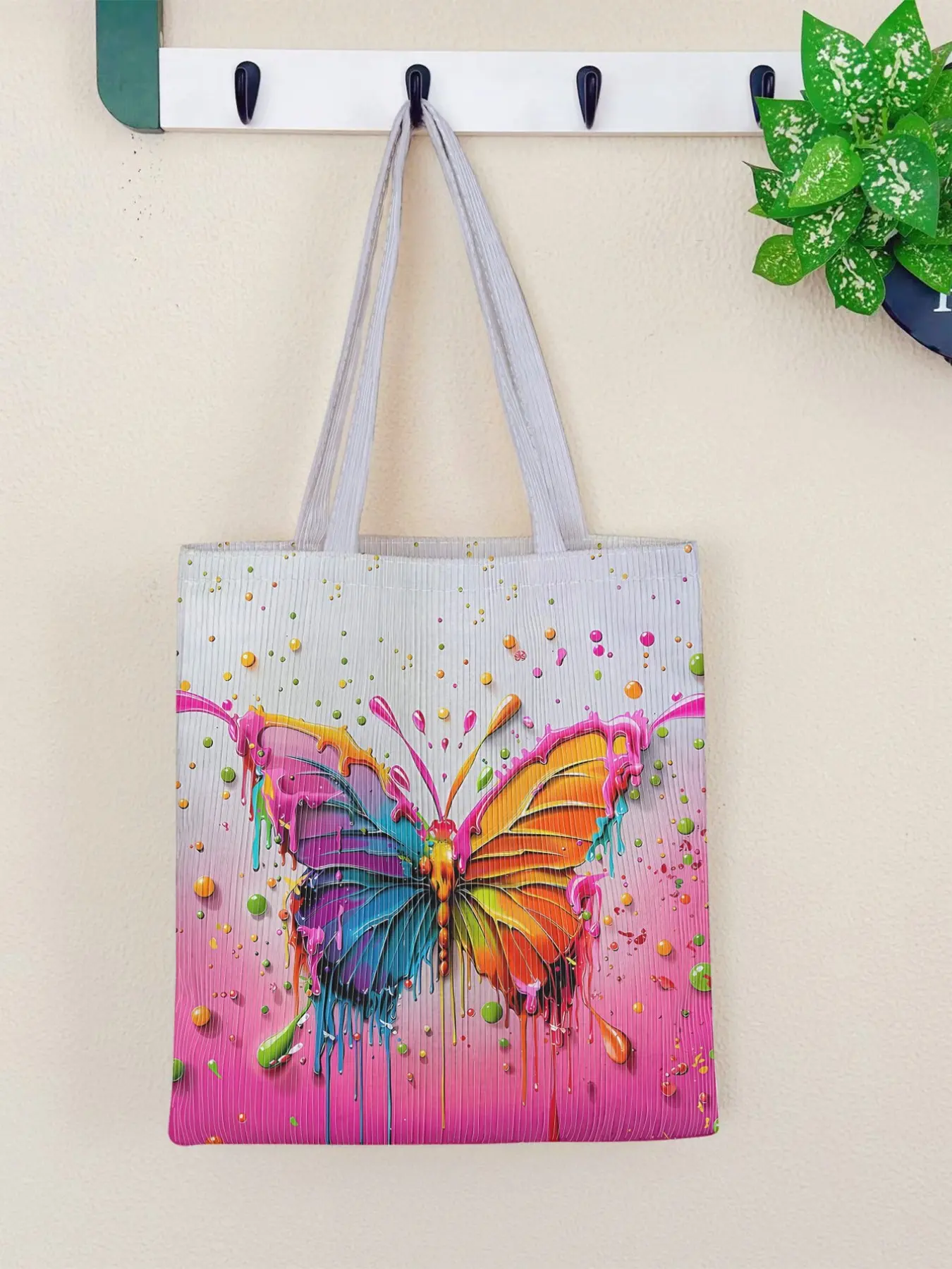 Butterfly Pattern Handbag, Large Capacity Shoulder Bag, Casual Simple Daily Use, Suitable for Men and Women, All Seasons, Stylish Tote Bag, Trendy Tote Bag, Creative Design Bag