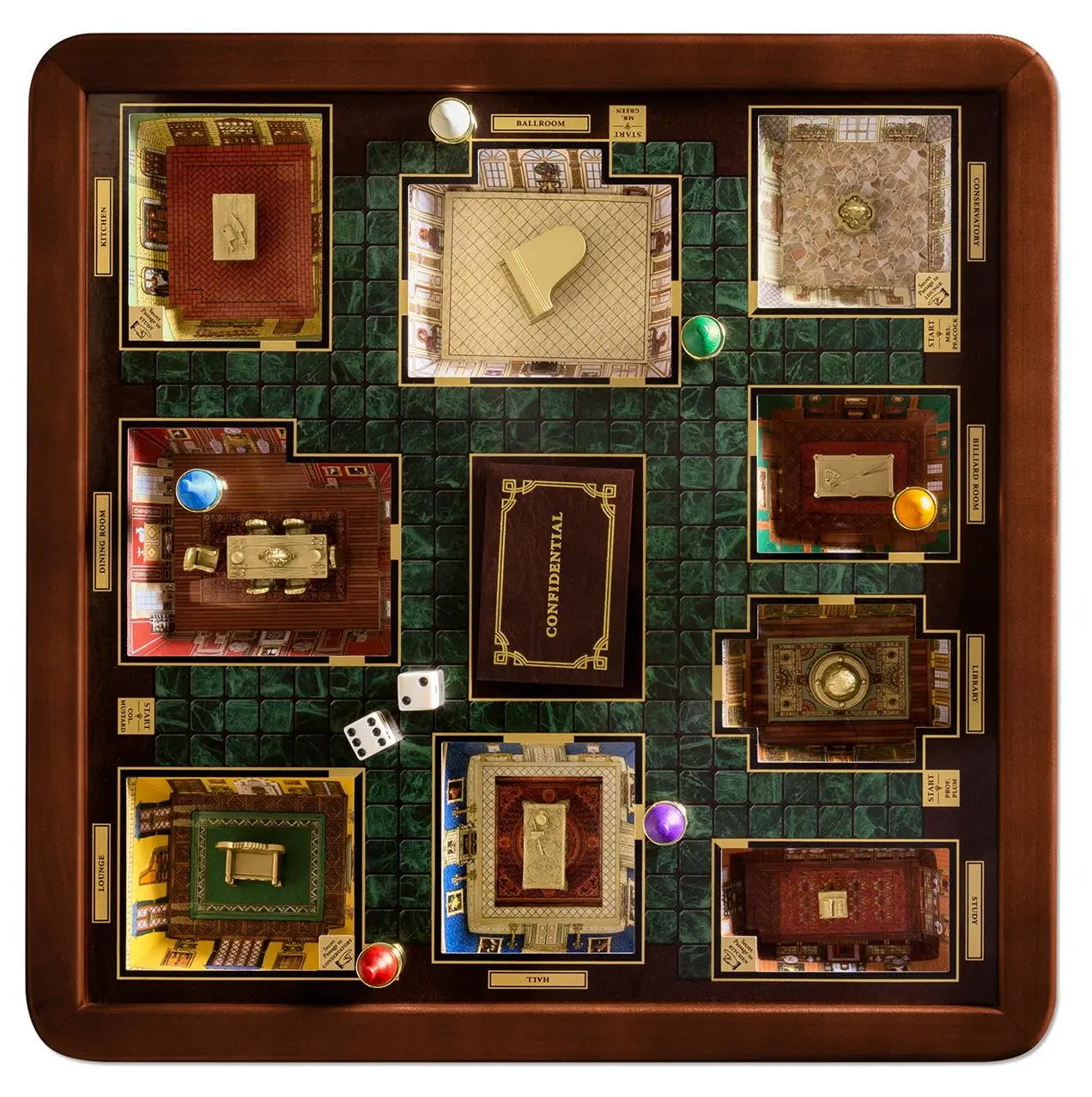 WS Game Company Clue Luxury Edition with Burl Wood Finish Cabinet and 3D Mansion Under Glass for 3 to 6 Players, Ages 8+
