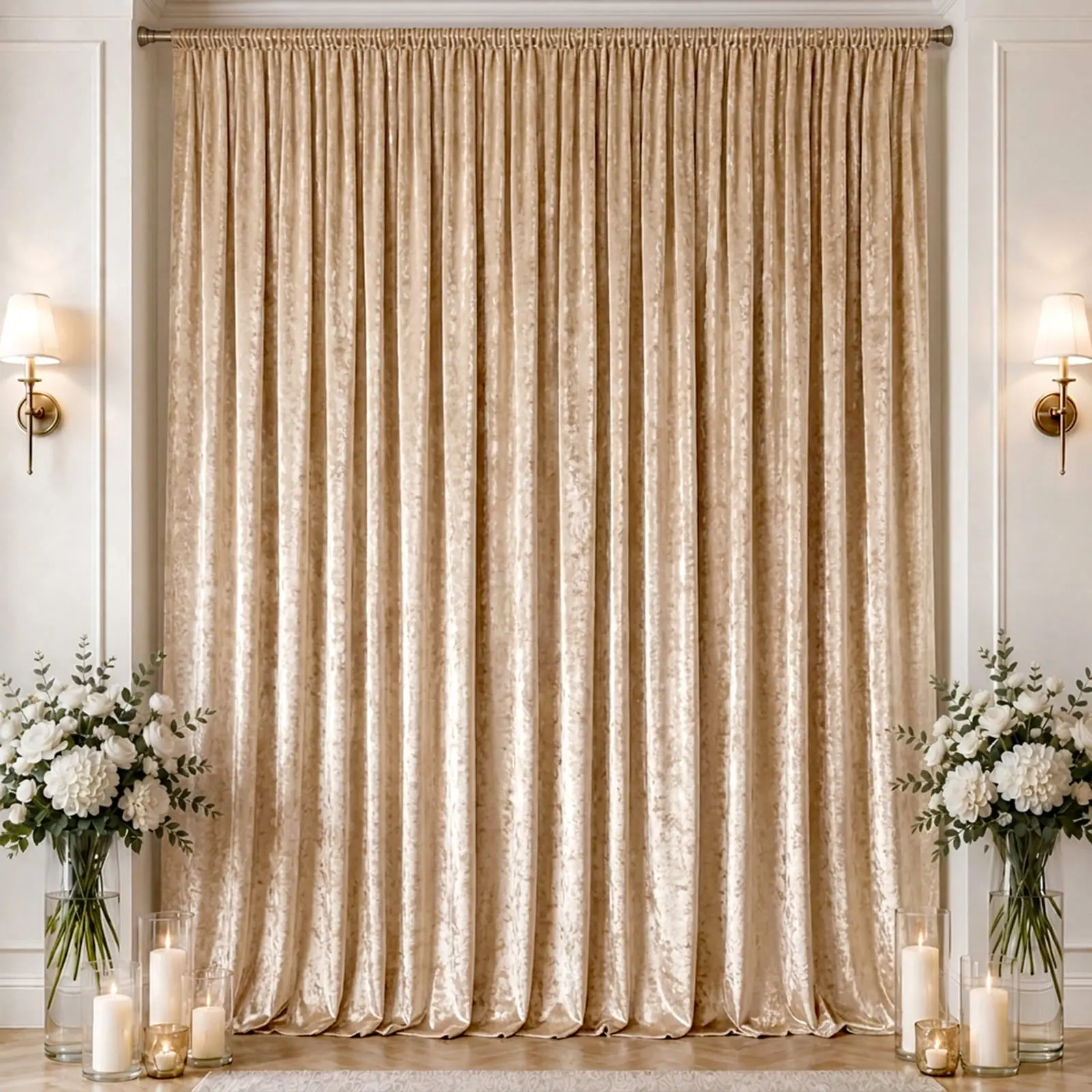 Beige Premium Crushed Velvet Backdrop Curtain 10ft x 16ft – Ceiling Drape Panel & Stage Backdrop with Rod Pocket, 70% Blackout