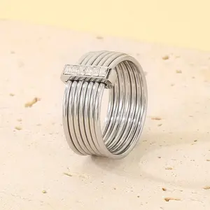 925 Women's Stackable Ring Set—7-ring set, 12 mm wide, set with cubic zirconia