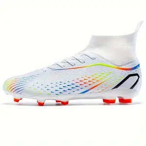 Men's Soccer Cleats FG 2024, Fashionable Grid Pattern, All-Season Outdoor Sports, PU Upper, TPU Sole, EVA Insole, Anti-Slip, Lace-Up Closure