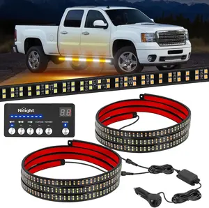 Nilight 2PCS 70 Inch Strobe Light Strip with Controller 864 LED Amber White Running Board Lights Flexible Side Flashing Working Safety Waterproof for Truck Construction Pickup