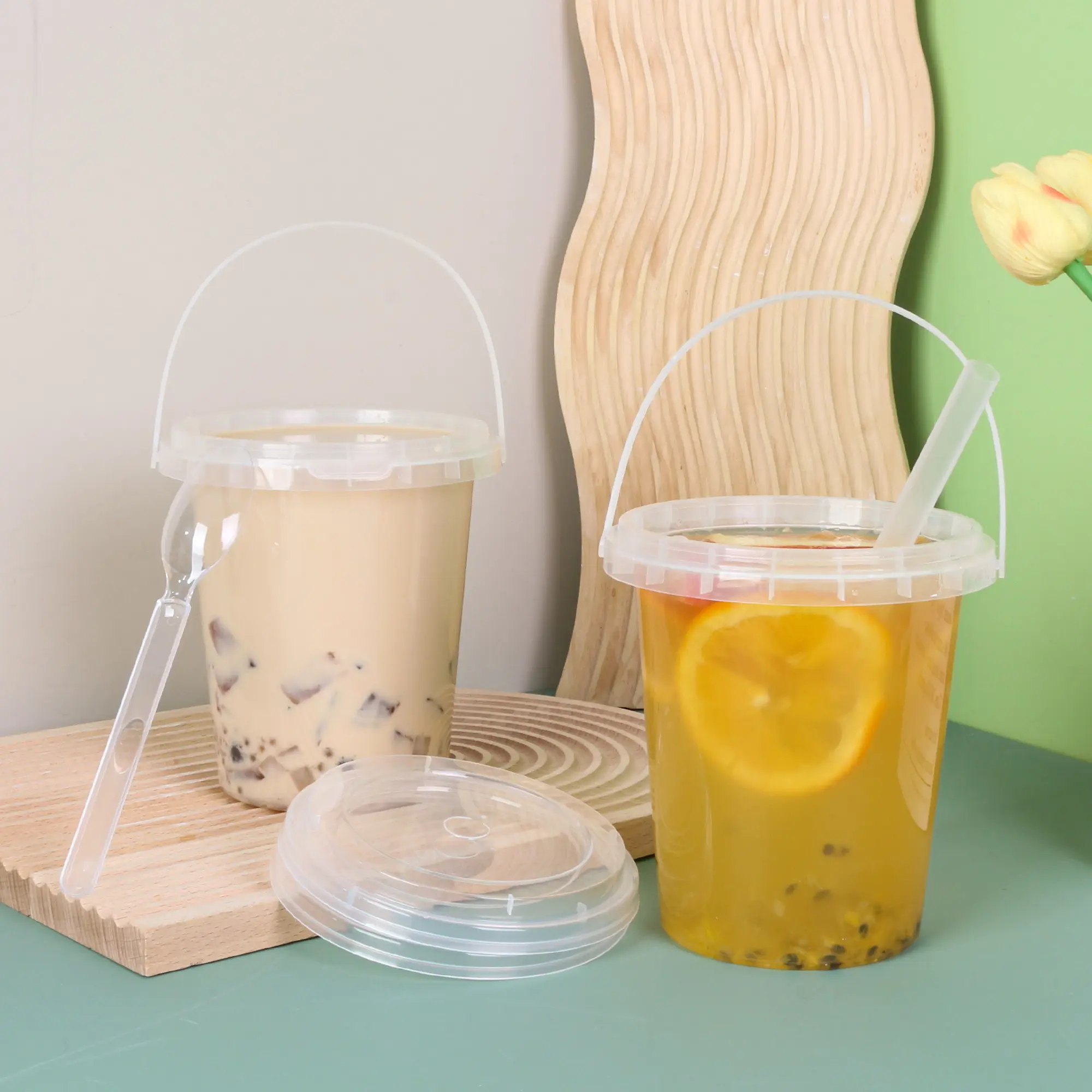 Reusable Water Bottles & Fruit Bucket Drink Containers Set (10-Piece) - 23.7oz(700ml)/34oz with Lids, Straws for Beach, Parties, Outdoor Events, Juice Or Smoothie, Unisex