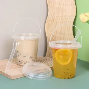 Set of 10 Reusable Fruit Bucket Cups & Sports Bottles 23.7oz/34oz with Lids and Straws for Parties, Holidays, Outdoor Events