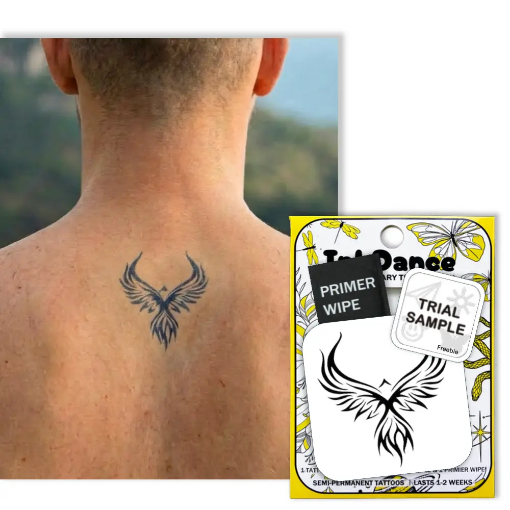 InkDance Semi-Permanent Tattoo, Rising Phoenix, Long Lasting Temporary Tattoos for Men & teens, Waterproof Plant-Based Ink, Lasts 1-2 Weeks, Color Develops in 24 Hours X183