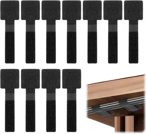 10pcs Hook and Loop Cable Straps Reusable Self Adhesive Cable Ties Wire Organizers for Desk Home and Office Cord Management Black
