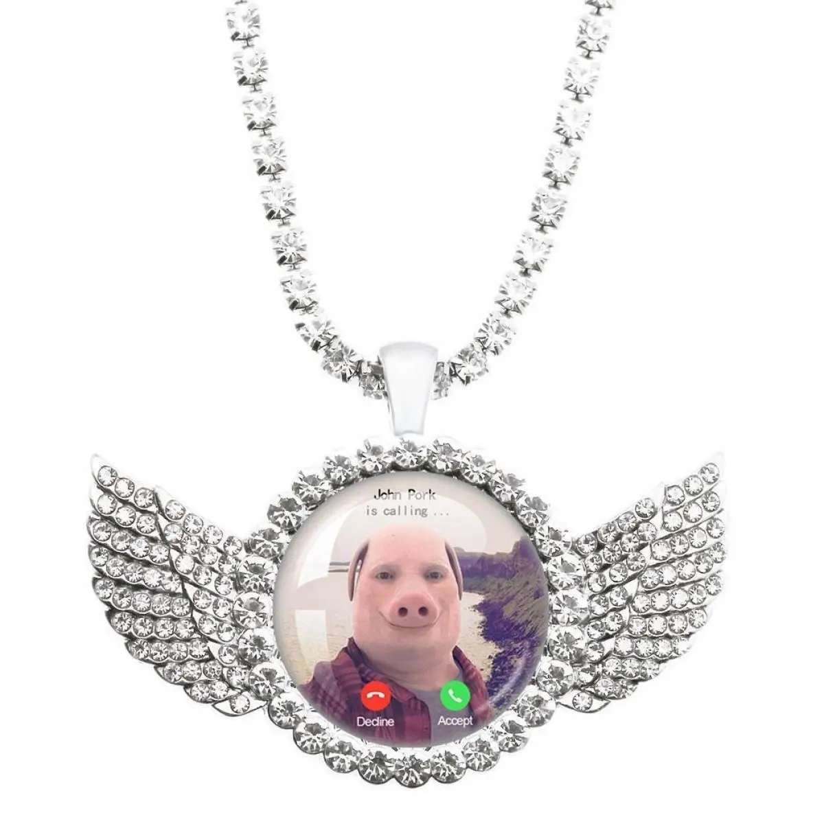 John Pork Meme Pendant Necklace, Casual Gold-Plated Alloy Moon Charm, Funny Fashion Chain Decorated Jewelry for Pig Lovers, Jewlery, Chain & Link, Elegant, Unisex