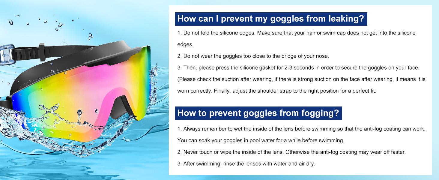 Viyawise Adult Swimming Goggles - Splash, Pool Goggles with Anti-Fog Full-Coverage Design, 3-Color UV-Protective Lenses, Waterproof Earplugs & Nose Clip for Outdoor Water Sports, Splash Swim Goggles