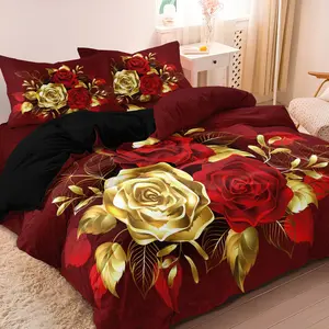 3pcs Valentine'S Day Romantic Rose Decorative Duvet Cover Set - Bedding for Bedroom Guest Room and Dorm Room Decor - Soft and Breathable - Included (1*Duvet Cover + 2*Pillowcase, Without Core)