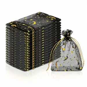 100pcs Moon and Star Print Drawstring Bags, Creative Gift Packaging Bags, DIY Jewelry Pouches, Cosmetics, Birthday, Wedding, Holiday Decorations
