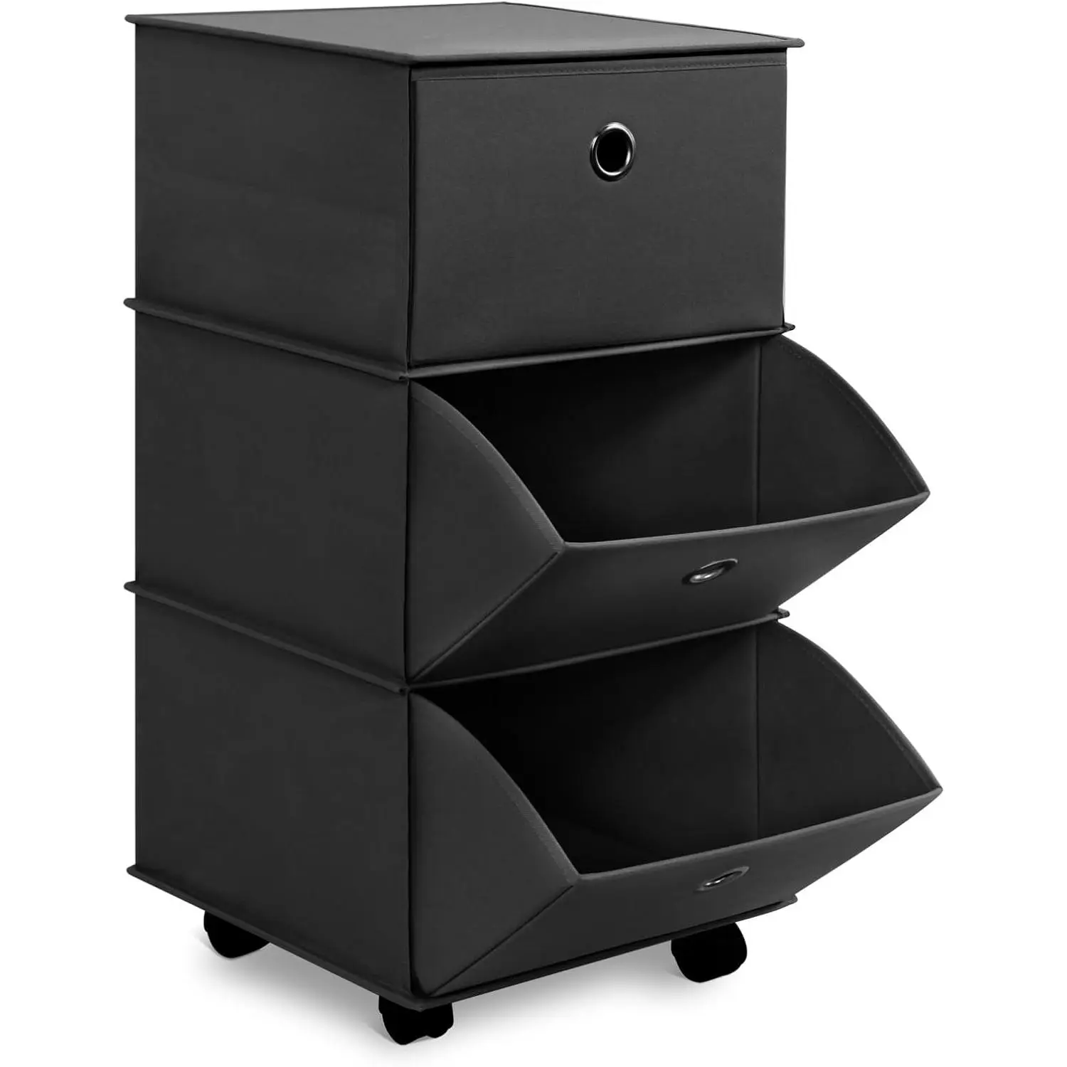 Foldable 3 Drawer Storage, Portable Fabric Storage Dresser with Wheels, 3 Drawer Organizer Easy Assembly, Black, Space-saving Stylish Drawer Dresser for Bedroom, Closet, Entryway