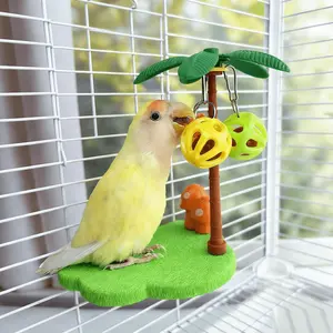 1PC Coconut Tree Cloud Parrot Perch with Bell, Bird Stand for Scratch Sharpening, Bird Jumping Platform Amusement Bird Toy Hamster Jumping Platform Birdcage Decoration Parrot Resting Stand Suitable for Birds and Small Pets in All Seasons