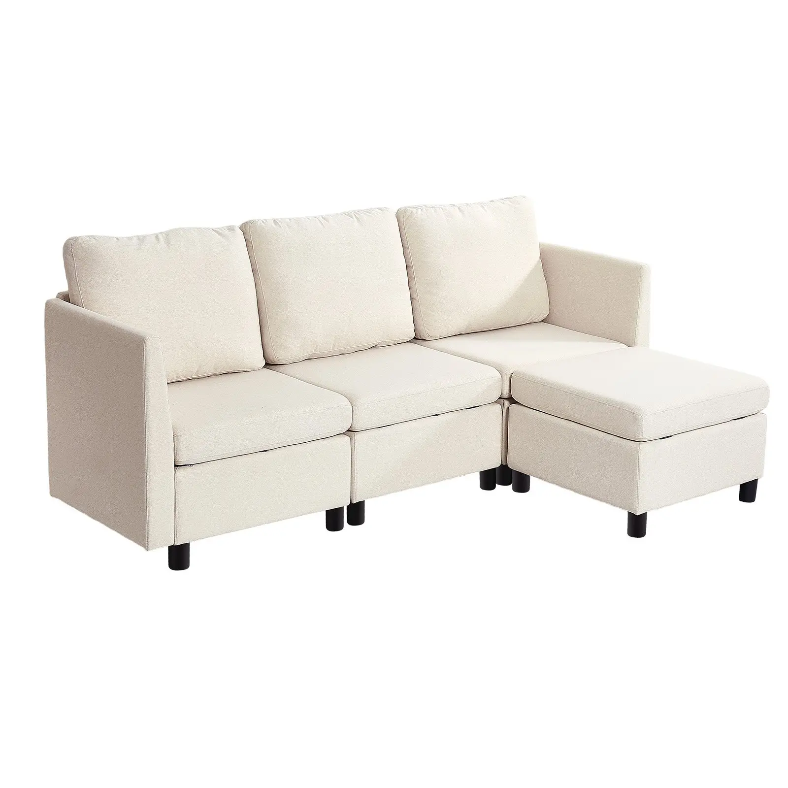 VEVOR Modular Sectional Sofa, 3-Seater Modular Sofa with Hidden Storage, Cloud Sectional Couch with Ottoman & High Rebound Sponge, Solid Wood Frame Upholstered Couch for Living Room, Bedroom, BeigeSummervibes