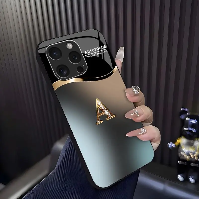 Suitable for [iPhone 16 Pro] high-end phone case🥰,Luxury Gradient Metallic Bling Rhinestone 26 Initial, Trendy Diamond Monogram Letter Phone Cover Gift for Her 952