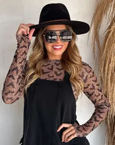 Bats on Cheetah Dress It Up Mesh Long Sleeve Top