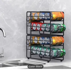 2 Pack Sliding Can Dispenser Rack | Stackable Metal Can Storage Organizer Rack for Canned Food, Kitchen Cabinet, Pantry, Countertop