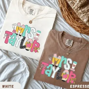[Collection for Comfort Colors]Mrs Taylor Teacher Shirt Personalized Teacher Name Tee, Cute School Graphic T Shirt, Back To School Outfit, Teacher Appreciation Gift, Kindergarten Preschool Teacher Tee, Unisex Graphic T Shirt,For Youth & Adult