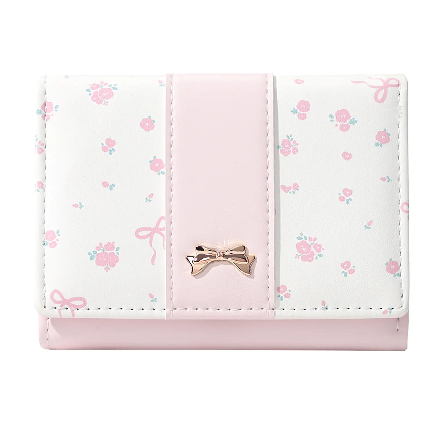 Small Wallet Floral Coquette Bow Wallet Cute Wallet ID 7 Credit Card Slots for Women Girls
