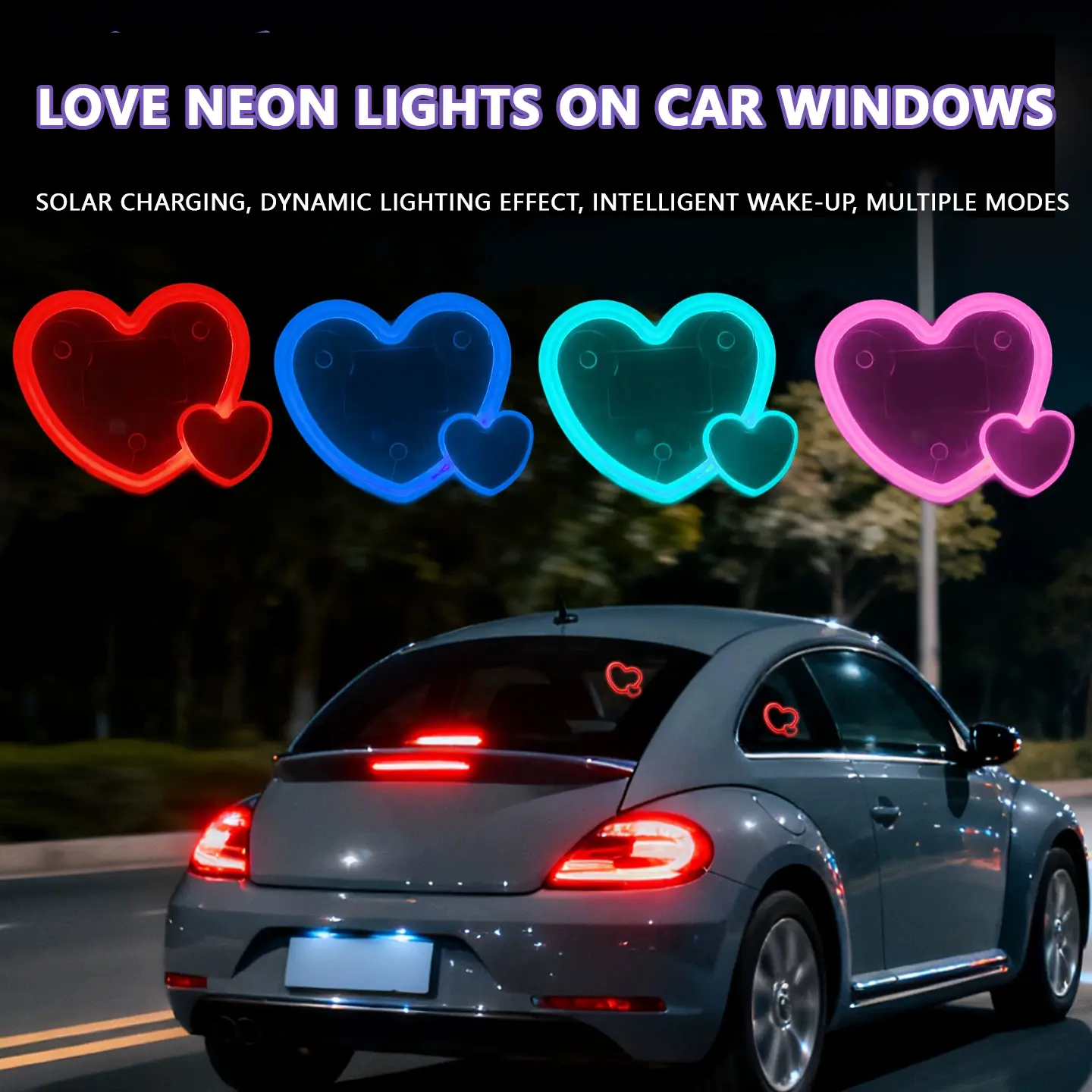 1pcs Solar-Powered Triangle-Heart Shape C-Pillar Neon Light, Eco-Friendly Car Decor Accessory & Car Decor Gift, Solar Light for Home Space Brightening