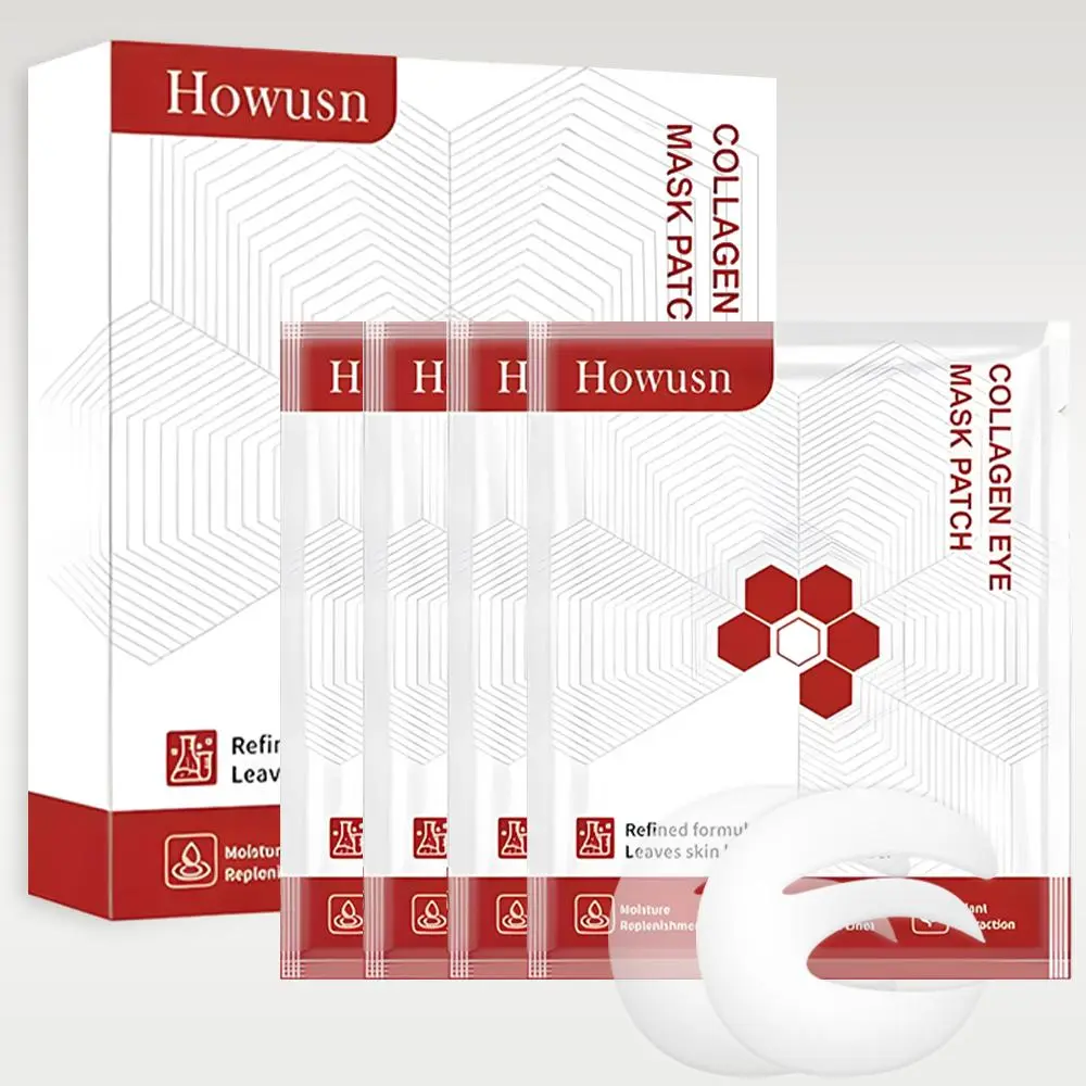 [Howusn] Deep Collagen Hydrogel Eye patch (4 Pairs), Affordable Glass Glow Skincare Mask, Korean Skincare, Anti-aging, Drooping Eyelid, Puffiness, DEPUFFS UNDER-EYE BAGS, Firming & Moisture Facial Mask.